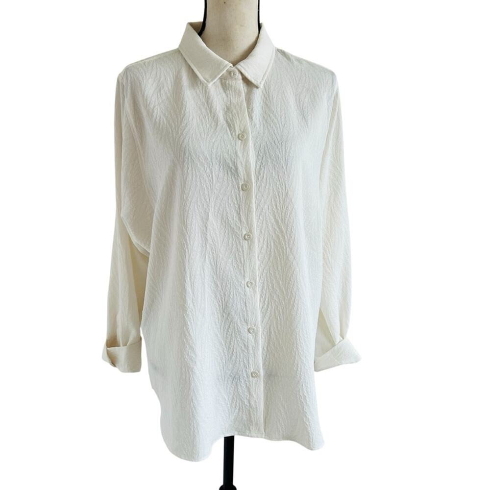 Chico's Ivory Cream Button Down Shirt Blouse Large